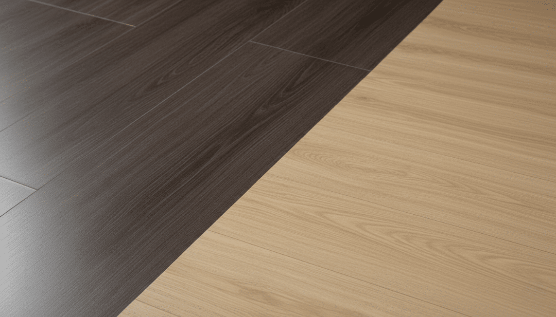 Direkter Vergleich zweier Bodenbeläge – dunkler und heller Holzlook im Kontrast, Entscheidungshilfe für Laminat oder Parkett in modernen Wohnräumen